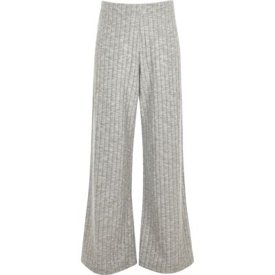 Girls grey soft ribbed palazzo trousers